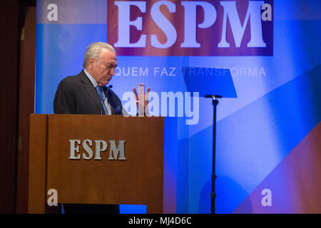 Sao Paulo, Sao Paulo, Brazil. 4th May, 2018. MICHEL TEMER, President of Brazil, attends a meeting with students and businessmen at Superior School of Advertising and Marketing, in Sao Paulo, Brazil. Credit: Paulo Lopes/ZUMA Wire/Alamy Live News Stock Photo