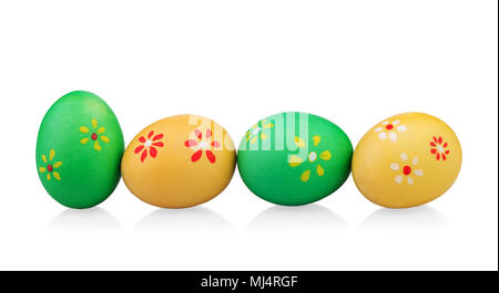 multi colored easter eggs with handmade flowers isolated on white background Stock Photo