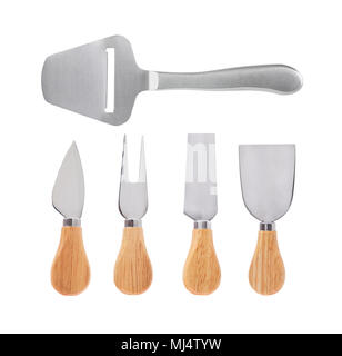 Set of stainless steel cheese knives isolated on white background Stock Photo