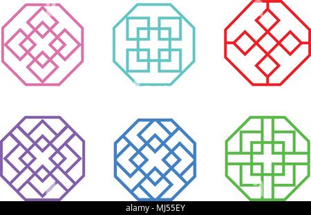 Octagon Chinese window frame in flat vector art design Stock Vector