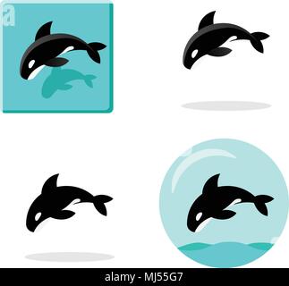 Set of Killer whale icons in flat style ,vector art design Stock Vector