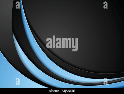 Abstract contrast blue and black wavy corporate vector background Stock Vector