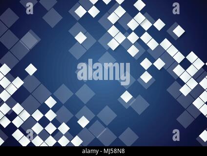 White tech squares on dark blue background. Vector design Stock Vector