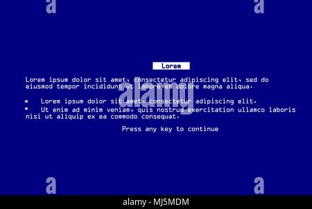Blue Screen of Death (BSOD). System Crash Report Background. Vector Illustration. Stock Vector