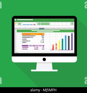 Spreadsheet Computer flat icon. Financial accounting report concept vector illustration Stock Vector