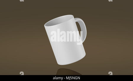 beautiful empty white ceramic mug on brown background. Stock Photo
