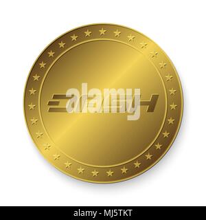 Realistic 3d golden Dash coin. vector illustration. banking and blockchain concept. Stock Vector