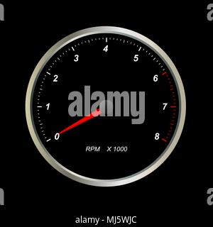 tachometer. Round scales on black background. Vector 3d illustration Stock Vector