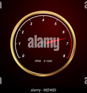 tachometer. Round scales on black background. Vector 3d illustration Stock Vector