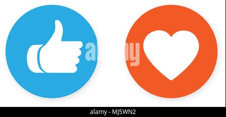 Thumbs up and heart icon on a white background, social media icon Stock Vector