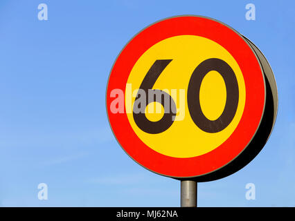 Swedish road sign speed limit 60 km/h. Stock Photo