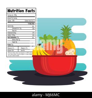 fruits and vegetables group with nutrition facts Stock Vector