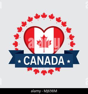 canada flag with heart shape Stock Vector