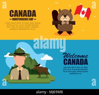 canadian culture set icons Stock Vector