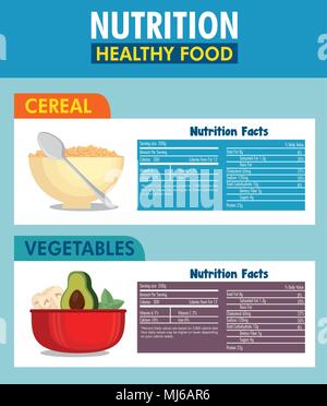 cereal and vegetables nutrition facts Stock Vector