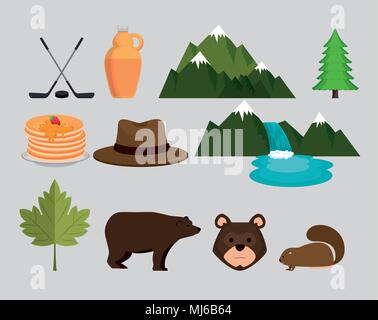 canadian culture set icons Stock Vector