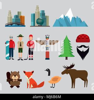 canadian culture set icons Stock Vector