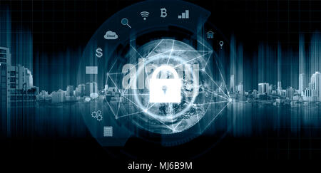 Network connection security system technology. Globe and network connection and lock with applications icon. Element of this image are published by NA Stock Photo