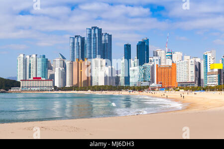 Haeundae beach landscape, one of the most famous and beautiful beaches in Busan, South Korea Stock Photo