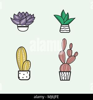 Cute hand hand draw cactus and succulent doodle set. Stock Vector
