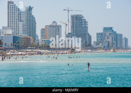 Israel, Tel Aviv-Yafo - 19 April 2018: Cityscape of Tel Aviv as seen from the marina Stock Photo