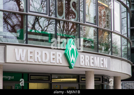 Bremen, Germany. Emblem of German sports football club SV Werder Bremen in the outside of the Weserstadion Stock Photo