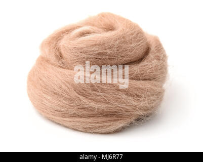 Hank of beige wool yarn isolated on white Stock Photo