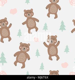 Childish seamless pattern with cute bear. Creative texture for fabric Stock Vector