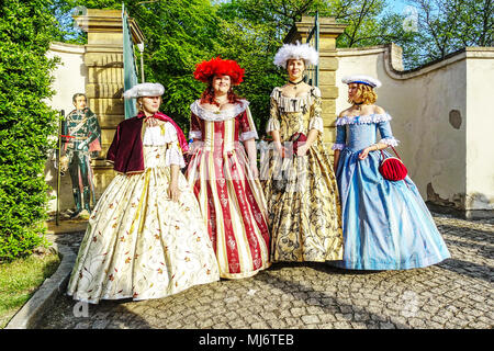 Baroque fashion, Four Ladies dressed in baroque period clothes, Czech Republic Stock Photo