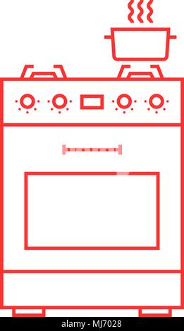 red thin line gas stove icon Stock Vector