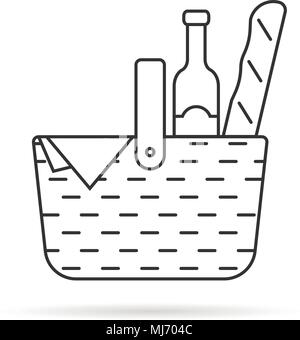 black thin line wicker basket for picnic Stock Vector