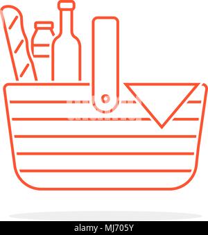 red thin line basket icon for picnic Stock Vector