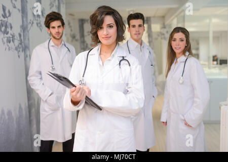 Portrait of group of medical workers portrait in hospital Stock Photo