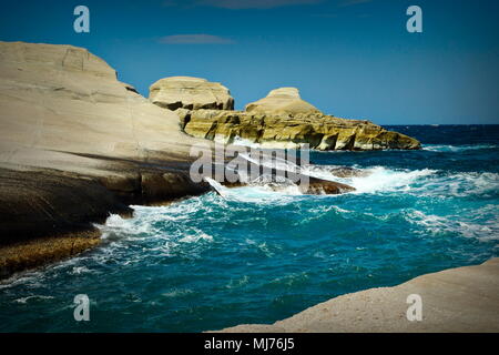 Sarakiniko beach in Milos island, Greece; image taken in april on a windy day Stock Photo