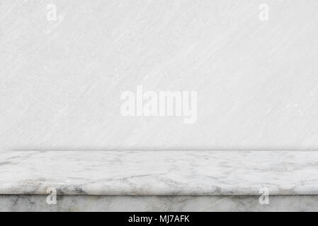 Abstract background from empty white marble table top for showing product advertising with white concrete background. Picture for add text message. Ba Stock Photo