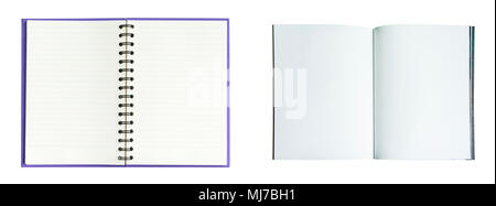 Blank white page opened notebook isolated on white background. Stock Photo