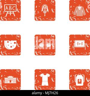 School uniform icons set, grunge style Stock Vector