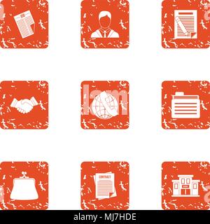 Document the law icons set, grunge style Stock Vector