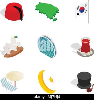 National excellence icons set, isometric style Stock Vector