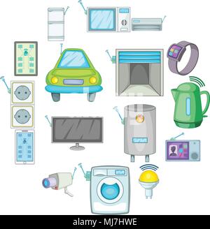 Smart home system icons set, cartoon style Stock Vector