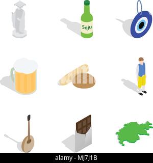 World situation icons set, isometric style Stock Vector