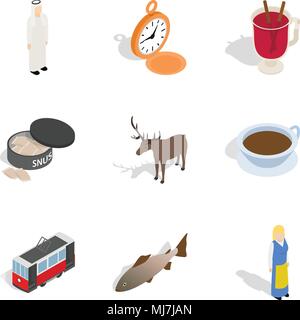 World conjuncture icons set, isometric style Stock Vector