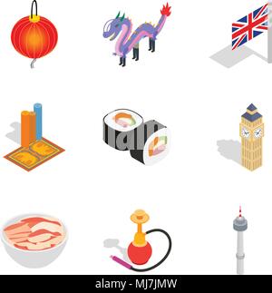 World play icons set, isometric style Stock Vector