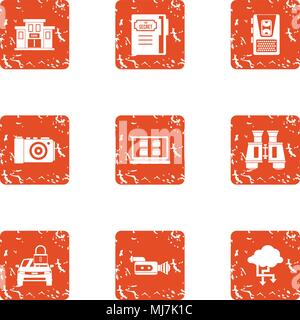 Machine protection icons set, grunge style Stock Vector