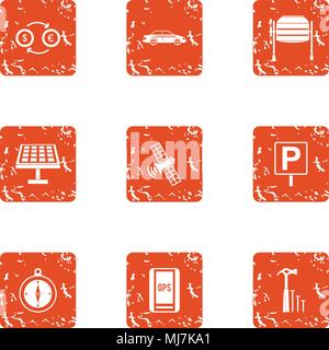 Observation compass icons set, grunge style Stock Vector