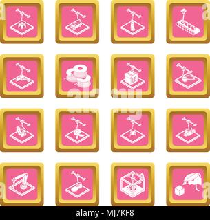 3d printing icons set pink square vector Stock Vector