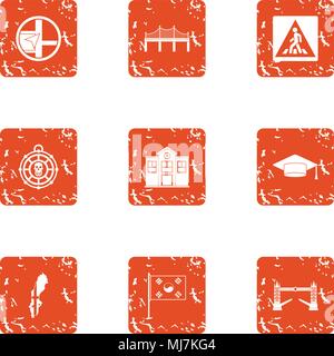 Avenue icons set, grunge style Stock Vector