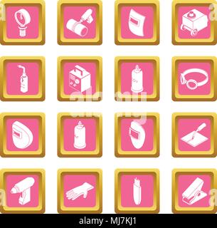 Welding tools icons set pink square vector Stock Vector