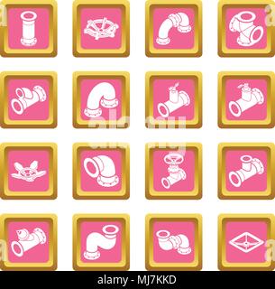 Pipeline constructor icons set pink square vector Stock Vector
