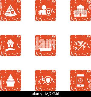Health care service icons set, grunge style Stock Vector